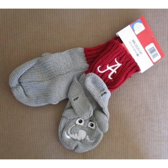 New NCAA Alabama Crimson Tide Texting Knit Mittens Gift Hand Gloves Big Al WARM - Picture 2 of 2